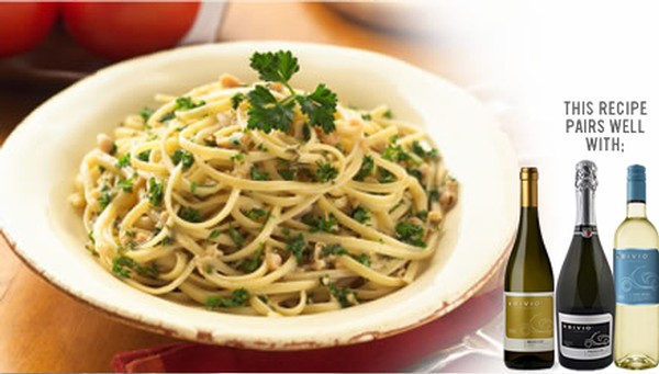 Pasta with Clam Sauce paired with a trio of Bivio white wines