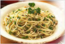Pasta with Clam Sauce garnished with parsley